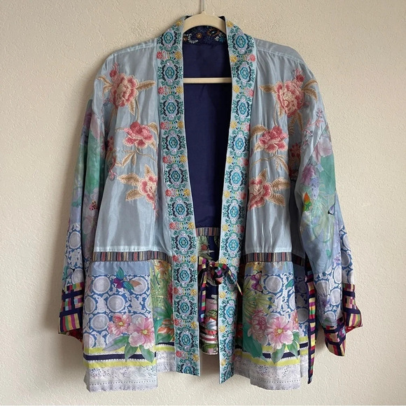 Johnny Was Tied Front Floral Teagan Reversible Silk Kimono - Picture 3 of 9